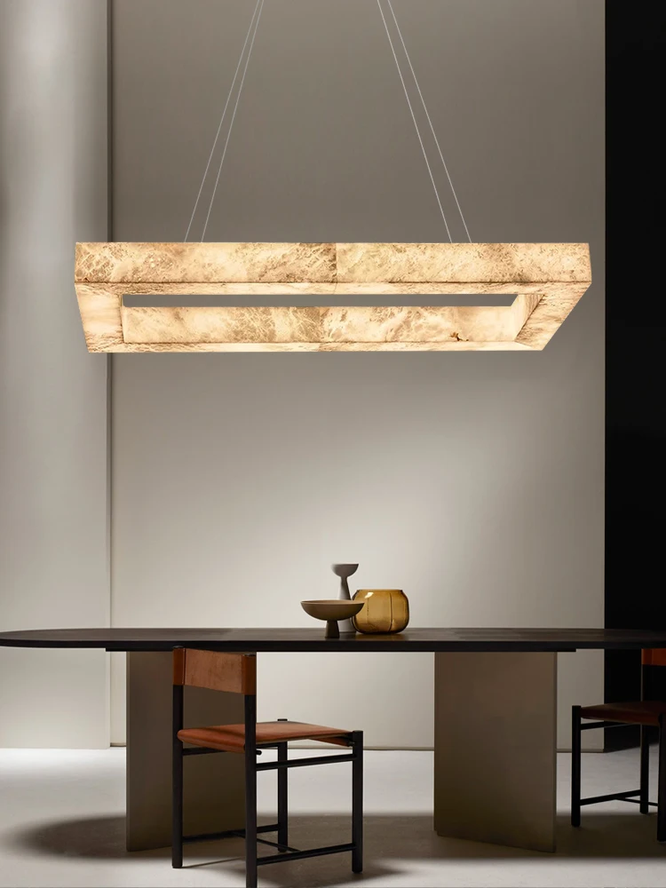 2025 Marble Series Rectangular Led Chandelier Pendant Light Suspension Luminaire Lampen Alabaster Hanging Light For Dinning Room
