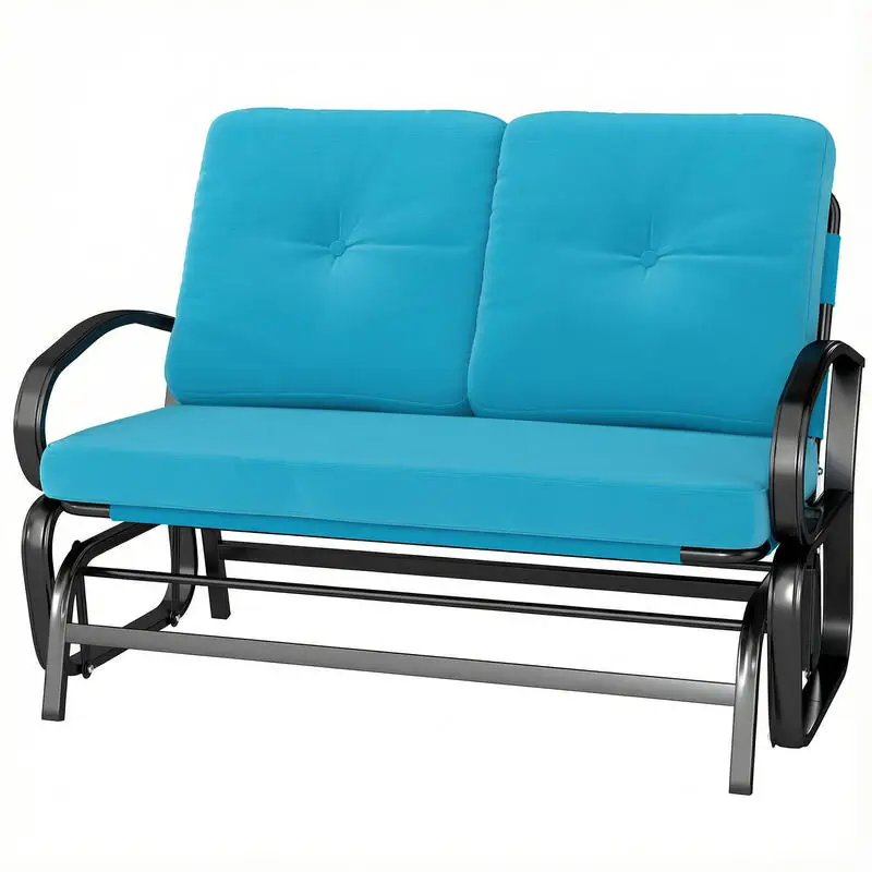 Outsunny Outdoor Glider Bench, 2-Person Patio Rocker Loveseat with Tufted Cushions, Steel Frame for Porch, Garden Backyard, Blue