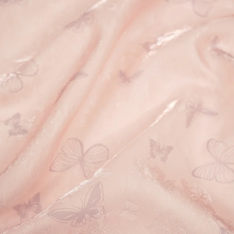2Yards Slightly translucent light pink butterfly print jacquard fabric for dresses, shirts, and clothing decorationB