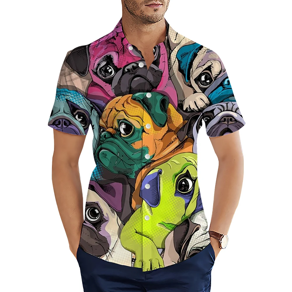 Hx moda camisas masculinas animais bonitos carrinhos de cachorro 3d impresso camisa verão camisas casuais homem roupas