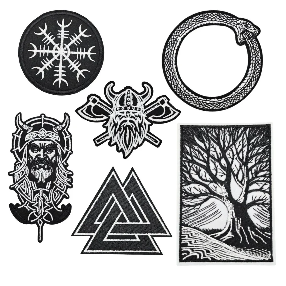 

Northern Europe totem Series Iron on Embroidered Patches For on Clothes Jeans Sticker Sew-on Coat Hat Applique Badge