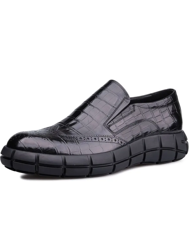 Mens Dress Shoes Genuine Leather Leisure Versatile Slip On Platform Comfortable Footwear Daily Solid Color Breathable Round Toe