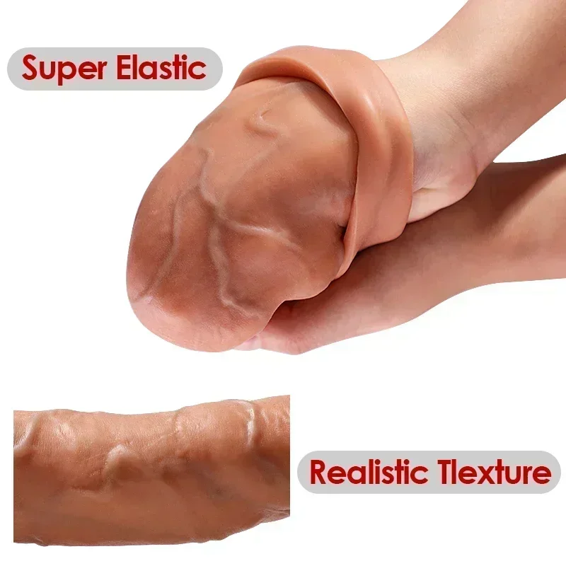 Realistic Penis Extender Sleeve Cover Header Case Reusable Condom Delay Ejaculation Dick Enlargement Extension Men Male Sex Toy