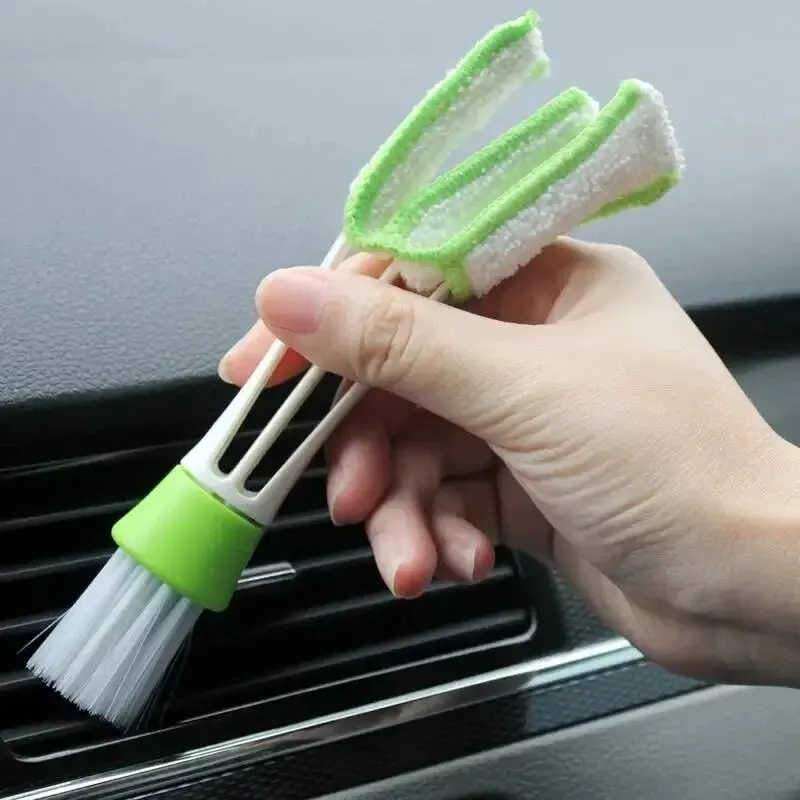 Multifunction Car Air Vent Cleaner Mini Double-end Micro Fiber Vent Duster Removable Cloth Cover Portable Cleaning Brush For Car