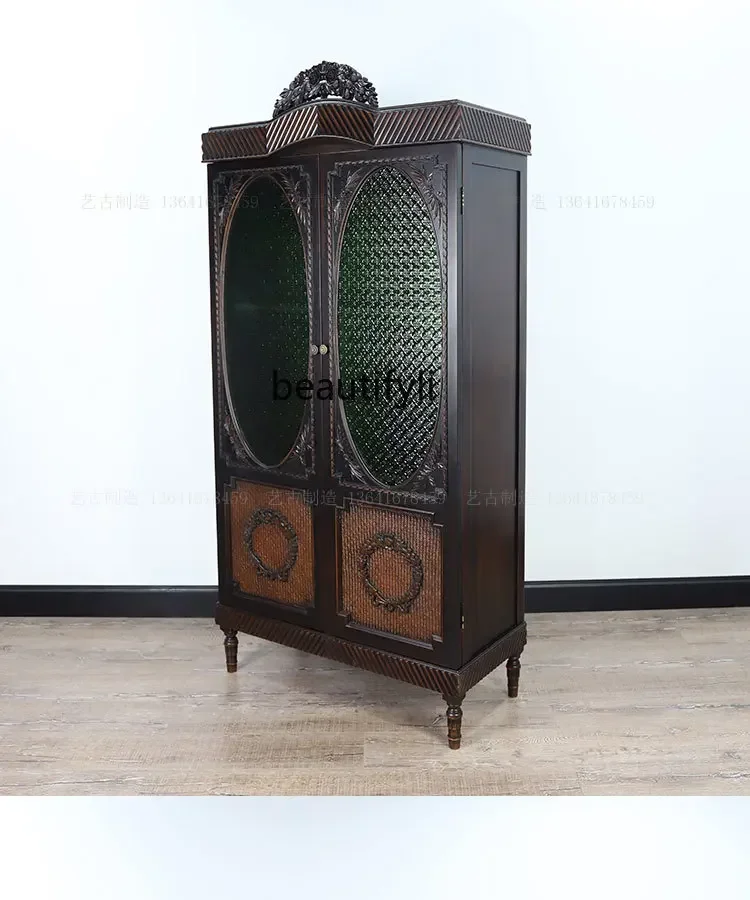 

LJYDesign and Manufacture Haipai Vintage Solid Wood Mortise Wardrobe Club Decoration Storage Cabinet