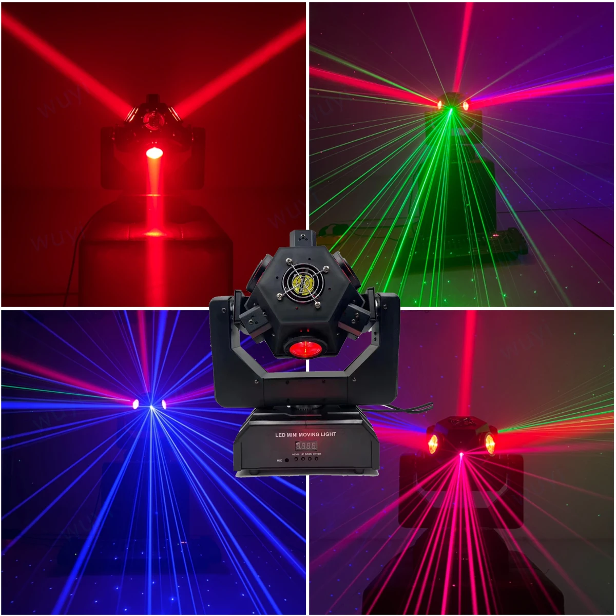 New Multi-effect DMX512 Moving Head LED Light with Beam Strobe RGB Laser Star Firefly Pattern and Voice Control for Disco Party