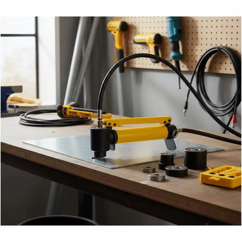 Hydraulic Hole Puncher Driver 1/2" to 2" For Electrical Installation, Plumbing, Metal Fabrication, 10 Ton Force 6 Die Sets Carbon Steel Manual Pump Operation Construction Site Tool view 6