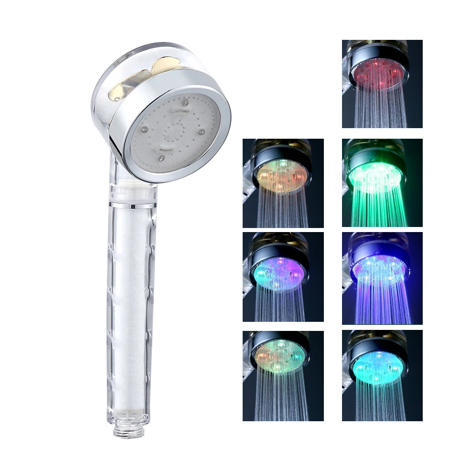 Hot selling turbo pressurized shower head colorful changing multicolor color changing hand shower