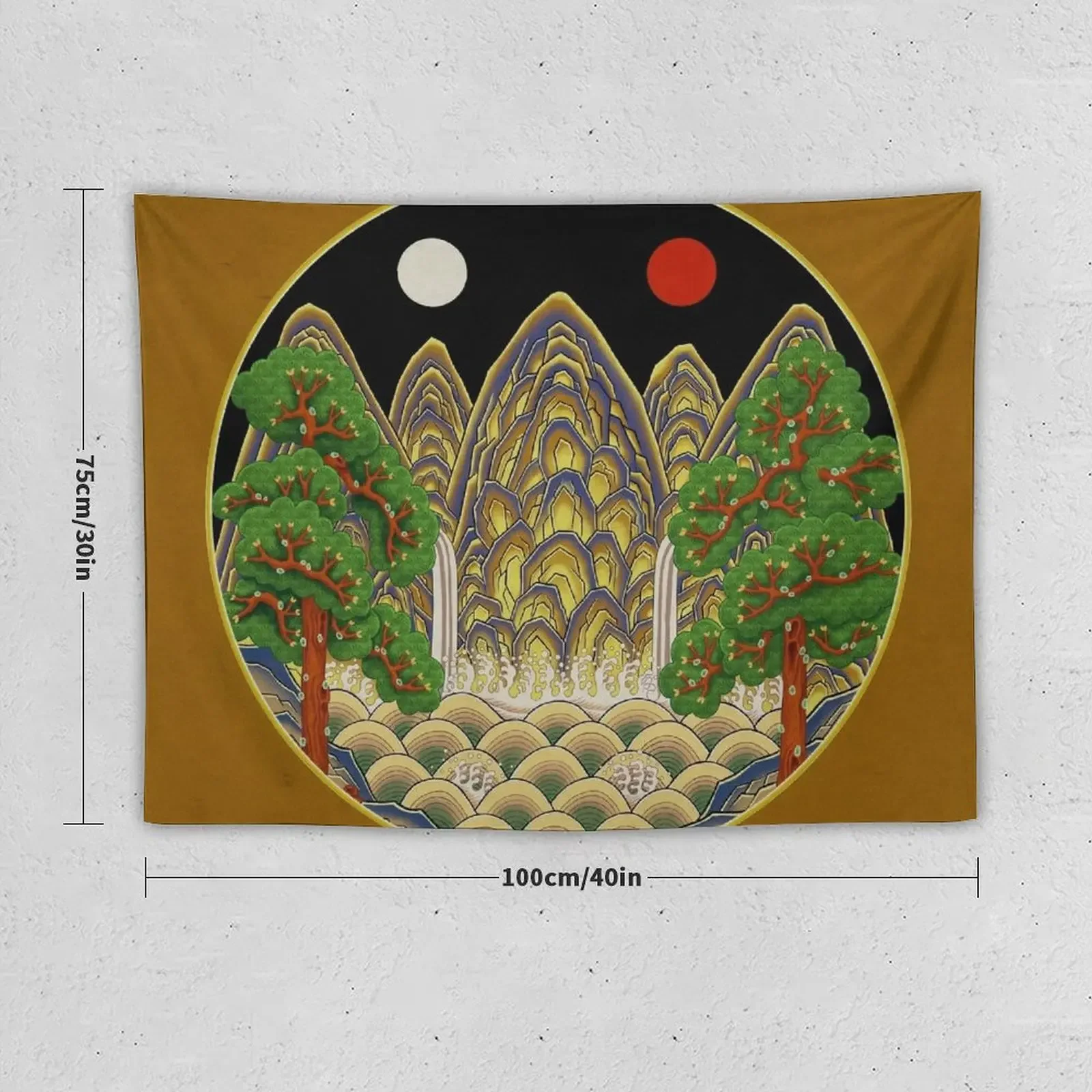 Five peaks of the sun and moon in Autumn: King’s painting Type B (Minhwa-Korean folk art) Tapestry Korean Room Decor Tapestry