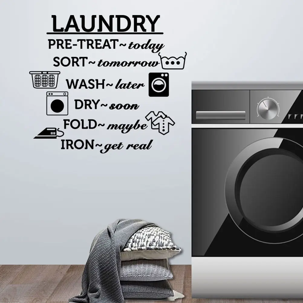 Laundry Words PVC Removable Wall Sticker Premium Waterproof Home Decor for Bedroom Living Room Wall Decals Easy Apply Remove