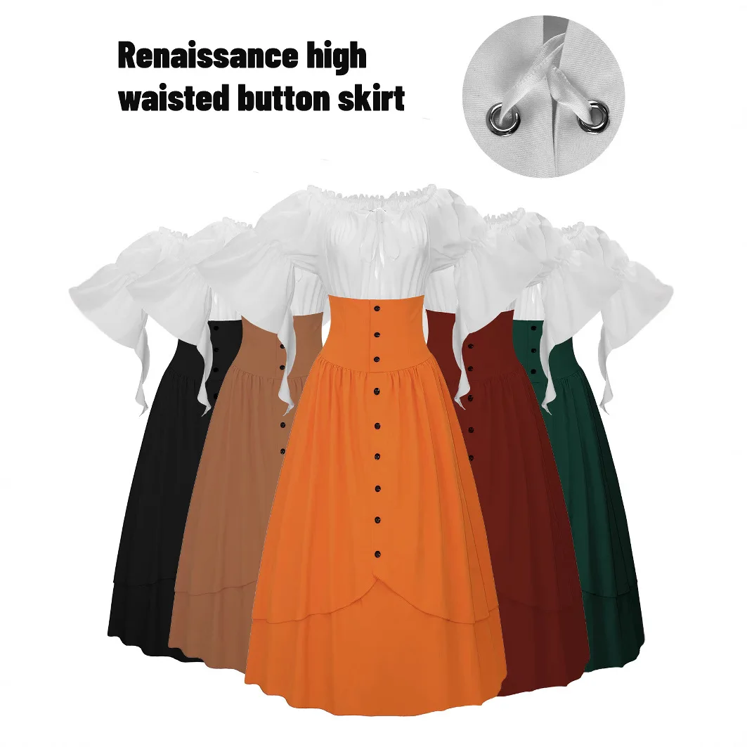 

Cross-border new Renaissance high-waisted button-up skirt Gothic irregular top Halloween party costume
