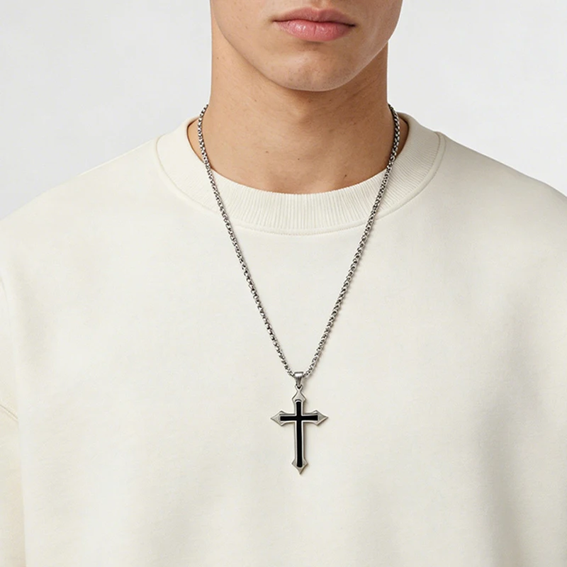 Cross Pendant Necklace Retro Punk Flame Cross Necklace For Men And Women Jewelry Gift
