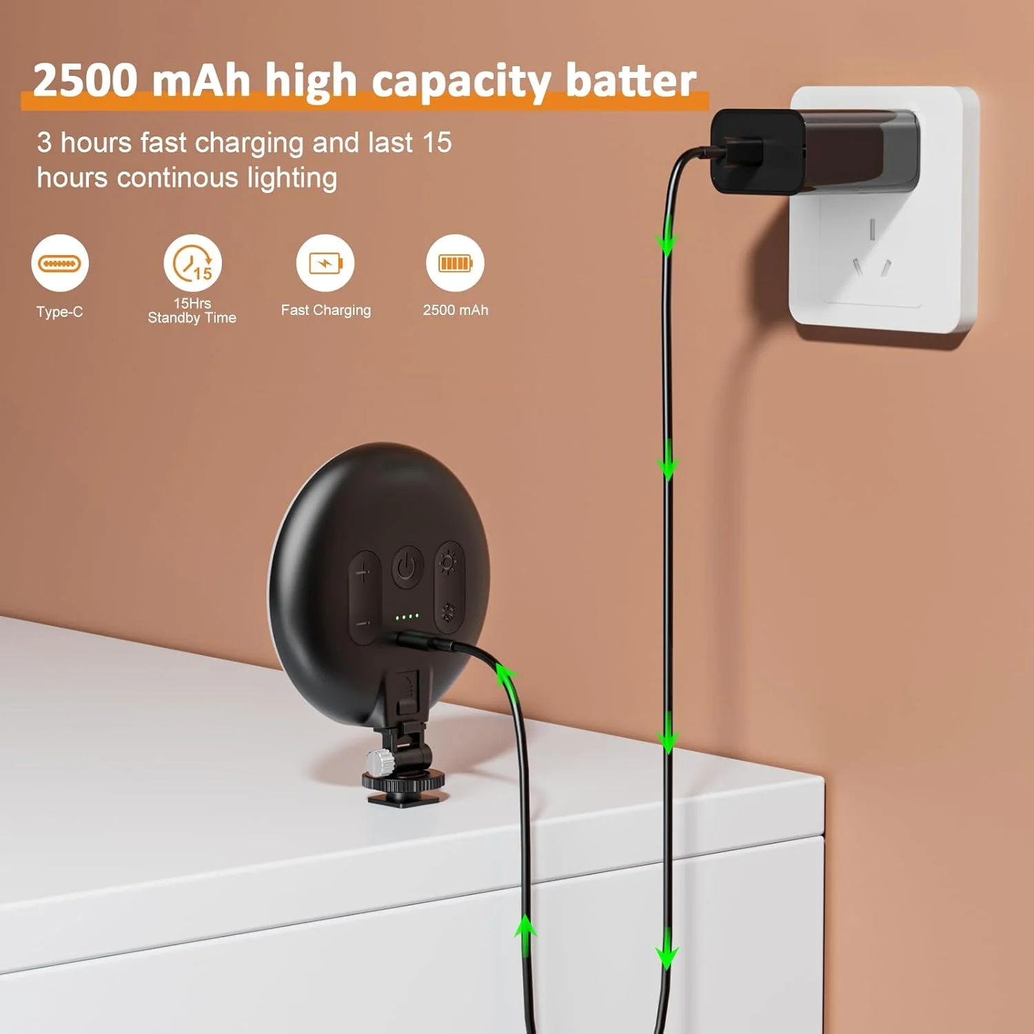 HUADAI Ring Light, 60 LED 2200mAh Rechargeable Cell Phone Fill Selfie Light 7 Modes, 10-Level Brightness, Portable Clip on Light