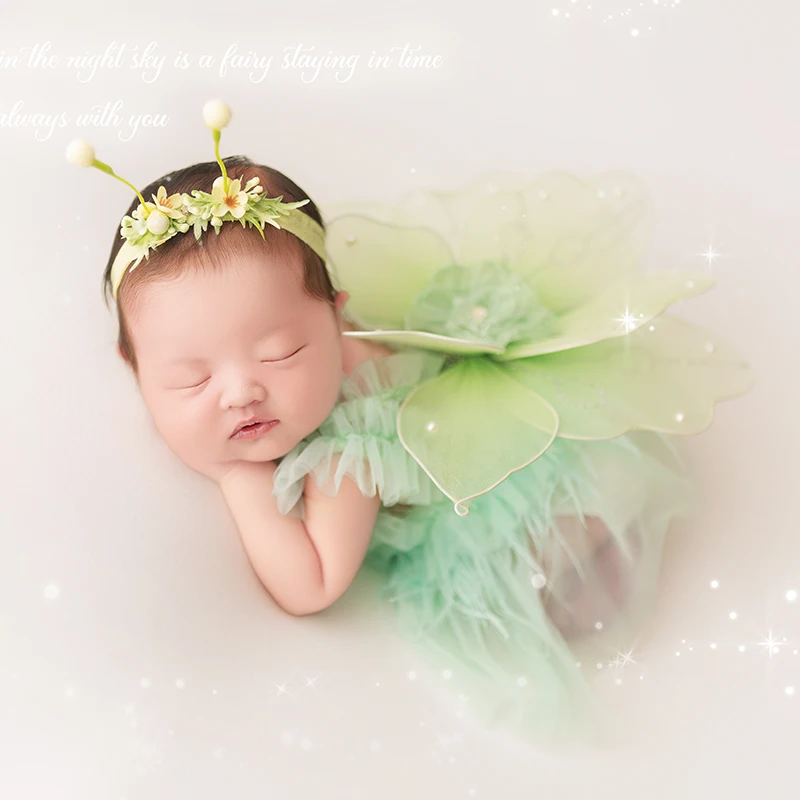 Vestido de fotografia recém-nascido para bebê, saia de gaze de flor, cocar, asa borboleta, foto adereços, acessórios para estúdio