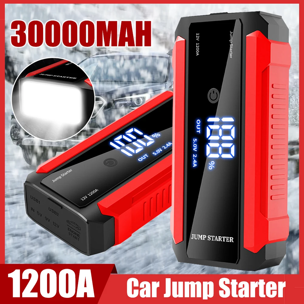 

30000mAh Car Jump Starter 1200A 12V Portable Emergency Start-up Charger For Cars Booster Battery Starting Device With LED Light