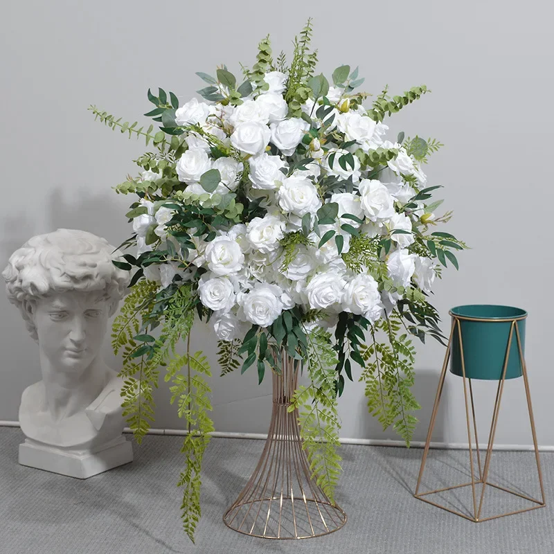

70CM New Green Plant Eucalyptus Rose Ball Geometric Frame Roman Column Dining Table Flower Decoration Artificial Flower Ball