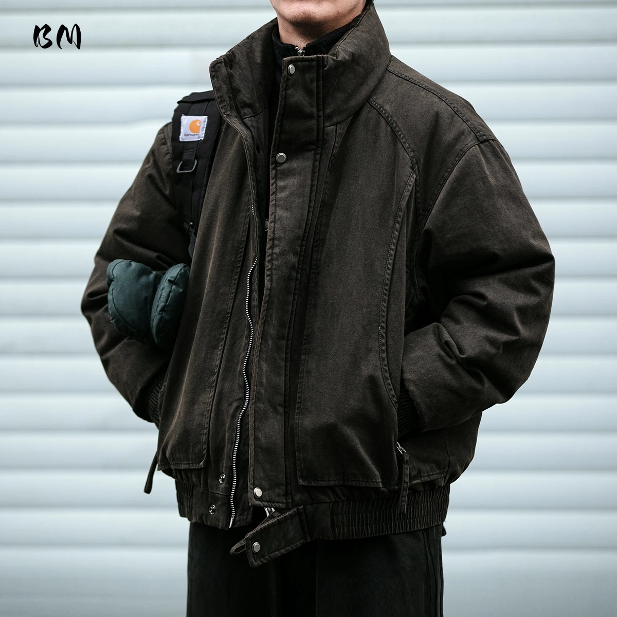 

Mens American Vintage Deconstructed 90 White Duck Down Jacket Winter Thick Windproof Warm Asymmetrical Streetwear Padding Coat