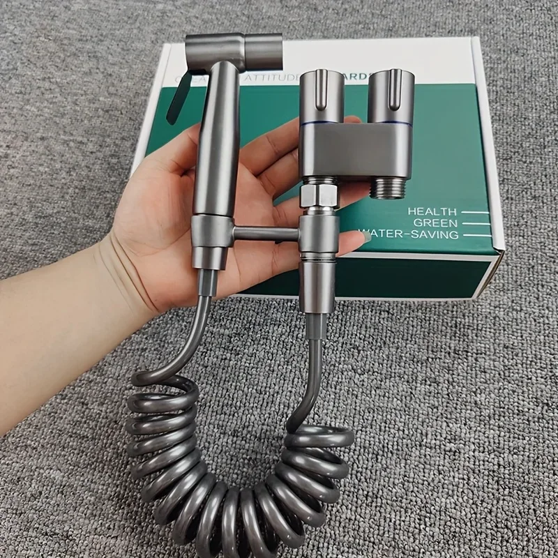 Handheld Stainless Steel Nozzle Bidet Toilet Companion Set Wall Mounted One in Two Out Angle Valve Kit Bathroom Accessories