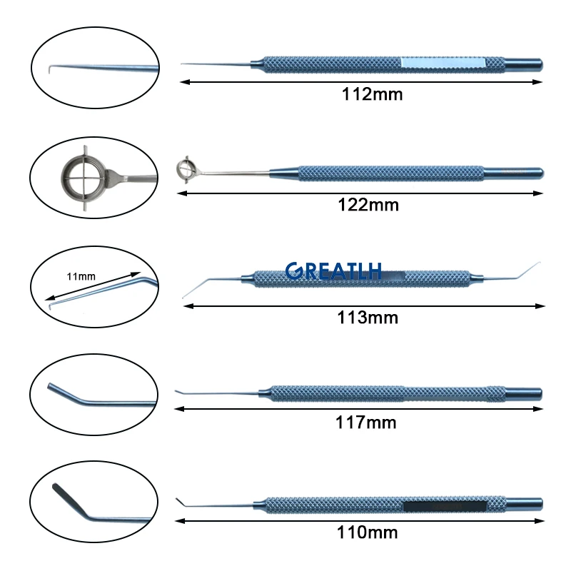 Corneal Ring Set Double Head Sinskey Hook Eye Surgical Tool Titanium Alloy Ophthalmic Instrument