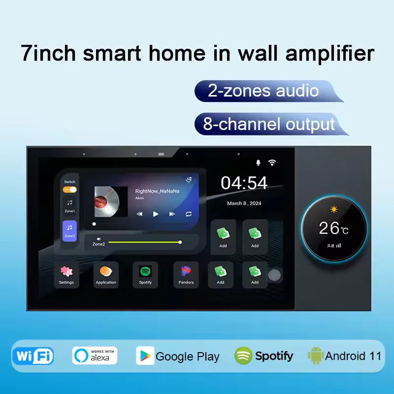 

Smart home audio system WIFI wall power amplifier 8x25W power built-in Zigbee gateway Android TUYA