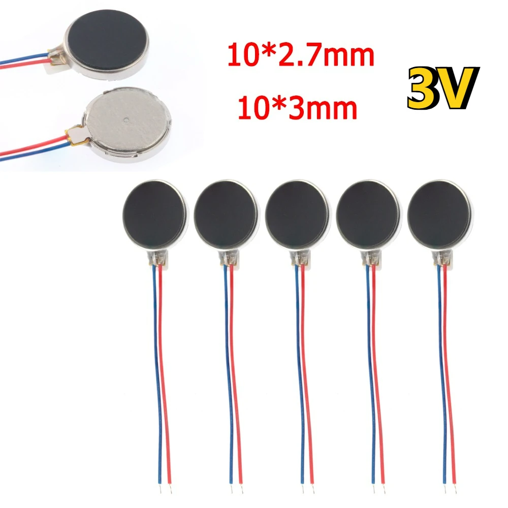 5PCS Micro Vibration Motor 3V 12000rpm Flat Coin Button-Type DC Vibrating Motor 1027 1030 for Mobile Cell Phone Pager Tablet