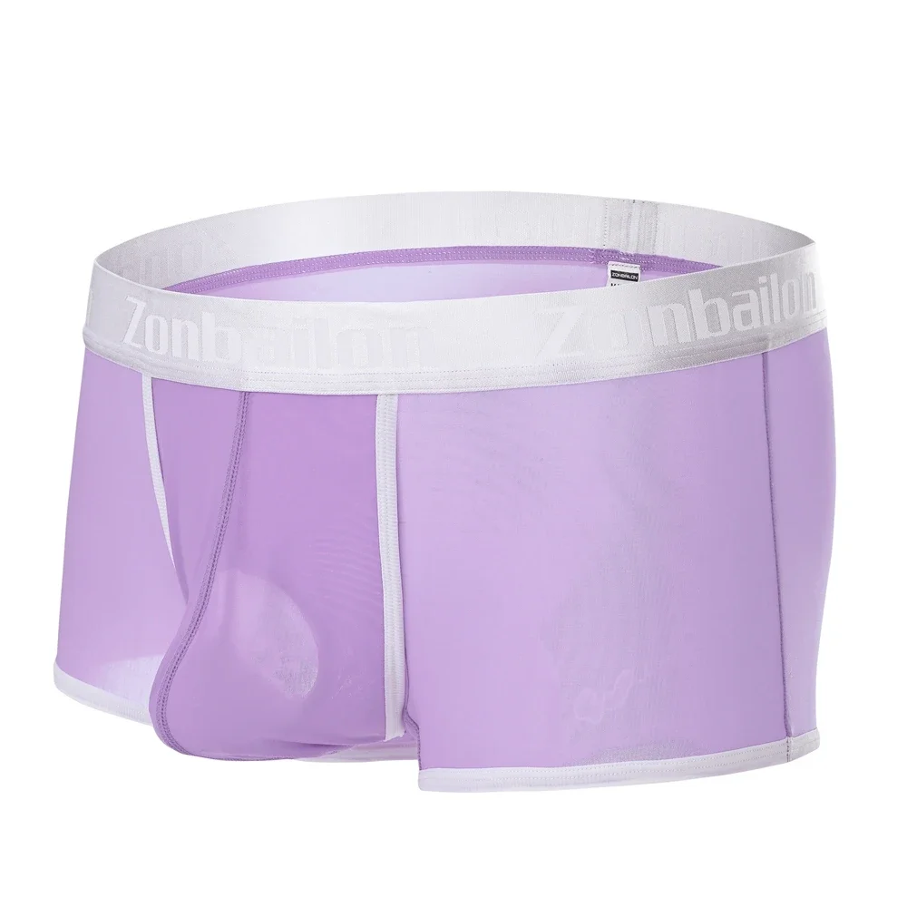 Jinshi Mens Mesh Boxer Briefs With Ball Pouch Sexy See Through Underwear For Men