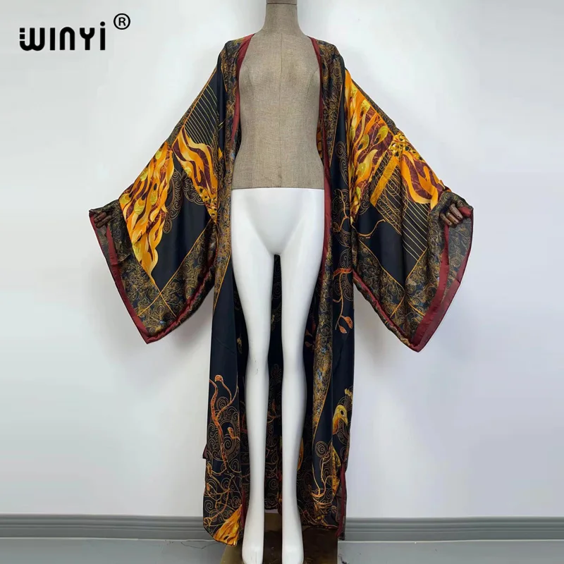 Kimonos KAFTAN Women sukienka Print Long Sleeve Cardigan Female Blouse Loose Casual beach Cover Up boho dress Blusas robe sexy