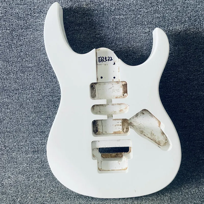 EB532 White Color Floyd Rose Bridges Electric Guitar Unfinished Guitar Body HSH Pickups with Paints and Wood Damages for DIY