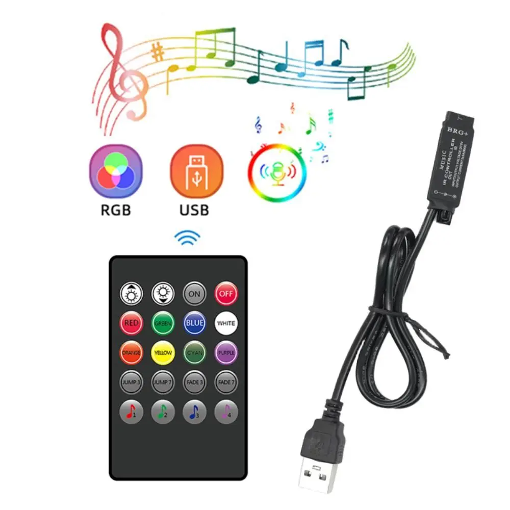 USB التحكم الموسيقى RGB تحكم الأشعة تحت الحمراء اللاسلكية 20Key RGB تحكم المدمج في ميكروفون الموسيقى مزامنة 5 فولت ضوء باهتة لشرائط أضواء Led