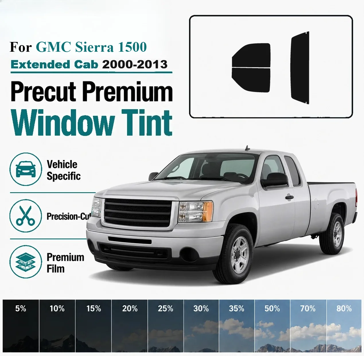 For GMC Sierra 1500 Extended Cab 2000-2013 Precut Window Tint Film Vehicle-Specific Full Kit Front & Rear Windows