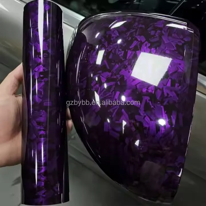 Hot Sale High Gloss Purple Forged Carbon Fiber Fabric Car Vinyl Wrap Anti Scratch TPU Paint Protection Film for Car Body/Mirror