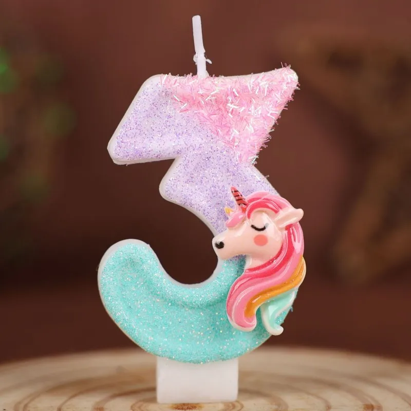 0-9 Zahlen Cartoon Einhorn Digitale Kerzen für Kinder Geburtstag Party Festival Kuchen Dekoration Atmosphäre Requisiten Lustige Themenkerze