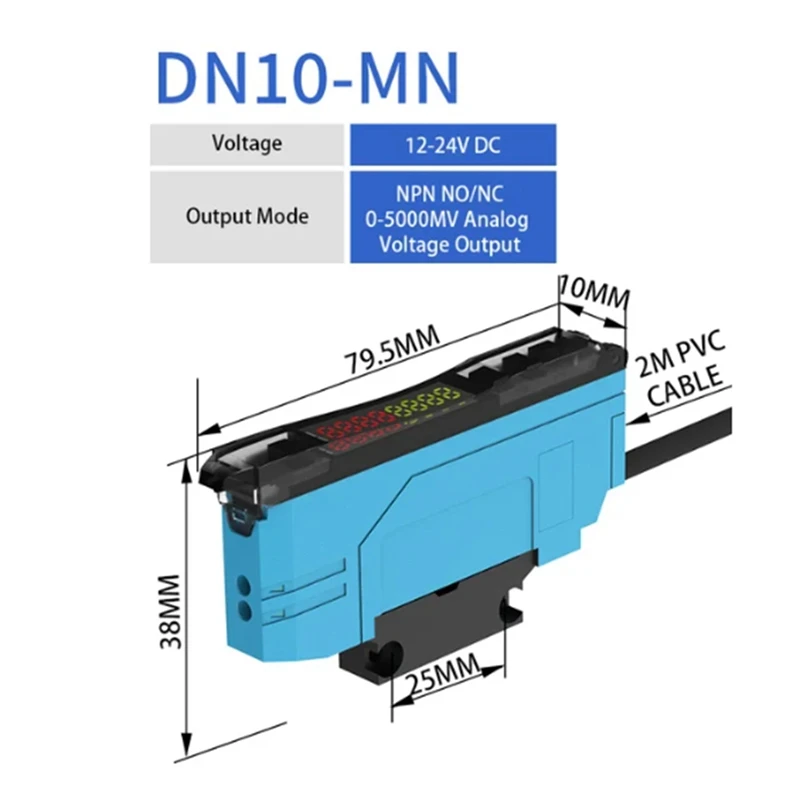 AMPLIFICADOR DE Sensor de fibra óptica, interruptor fotoeléctrico óptico analógico, voltaje de 0-5V, NPN, NO NC, salida Dual, 12-24V CC, 4 cables
