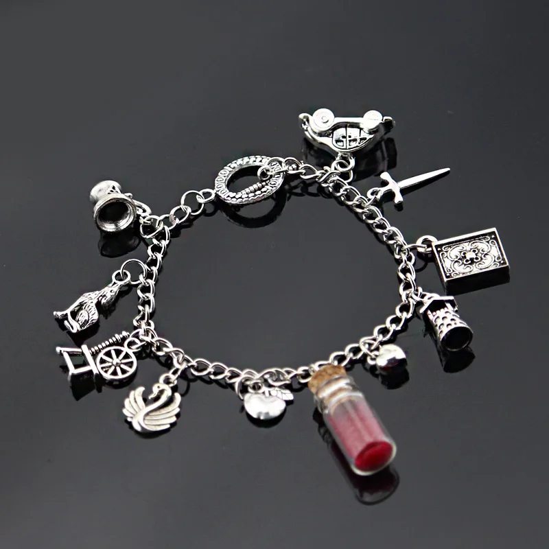 Movie Jewelry Swan Evil Queen Bottle Red Beads Charms Bracelet Once Upon A Time Themed Charm Bracelet Bangle For Fans