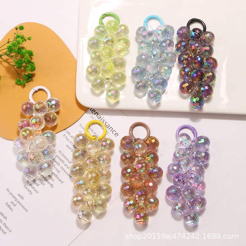 The New Color Acrylic Bouncy Beads Grape String Keychain Pendant Small Fresh and Cute Headphone Set Bag Hanging Key Chains