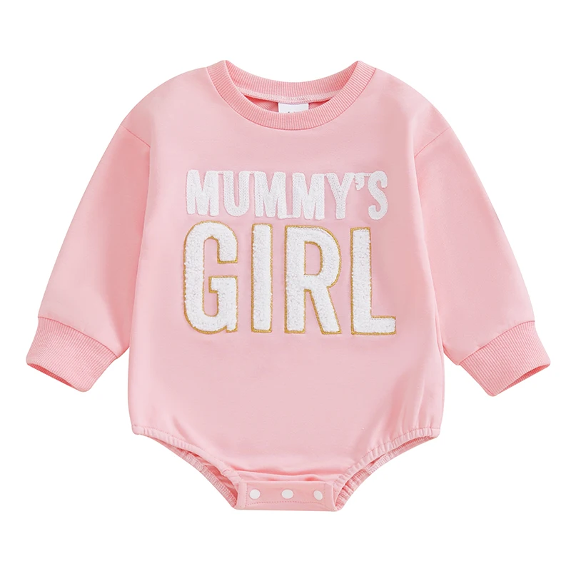 Baby Girl Sweatshirt Romper Long Sleeve Crew Neck Letter Embroidery Bodysuit Fall Outfit