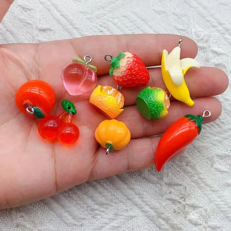 10pcs Miniature Fruit Resin Charms Lots Sweet Strawberries Grapes Apples Oranges Pendant 3D Crafts DIY Earring Jewelry Make