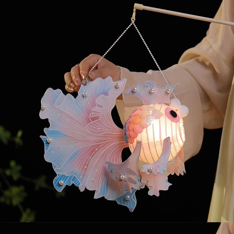 1 Set Chinese Glowing Paper Lantern Goldfish Lantern DIY Kit Children Handmade Gift Mid-Autumn Festival New Year Lunar Lantern