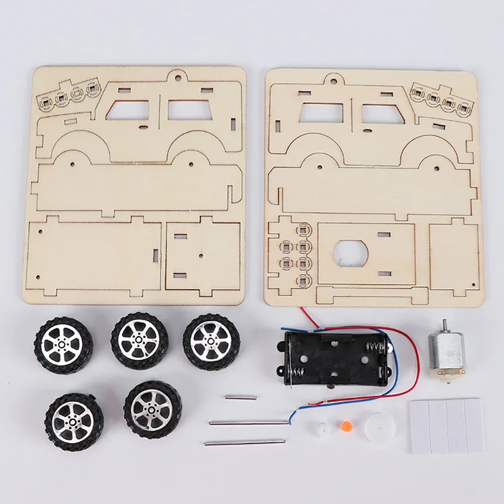 전기 DIY 지프 모델 키트 - 작동 모터 및 분리형 부품이 포함된 목재 조립, STEM 엔지니어링 장난감
