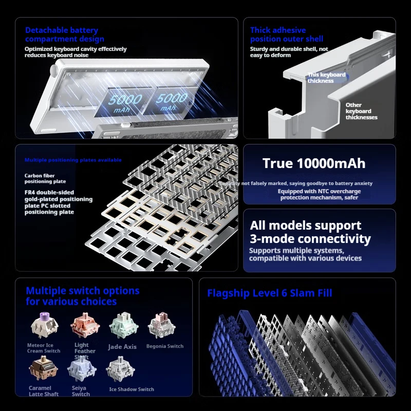 AULA NOVA75 MAX لوحة المفاتيح الميكانيكية اللاسلكية ثلاثي الوضع 1.14 بوصة شاشة ملونة ذكية 10000mAh طوقا لوحات مفاتيح ألعاب الكمبيوتر