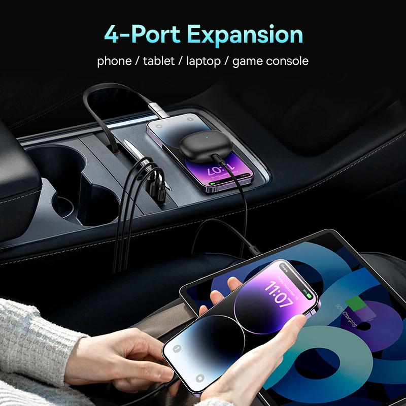 Baseus Hub for Tesla Model 3/Y Docking Station PD 45W Fast Charger Car Intelligent Adapter Powered Splitter Extension Shunt Hub