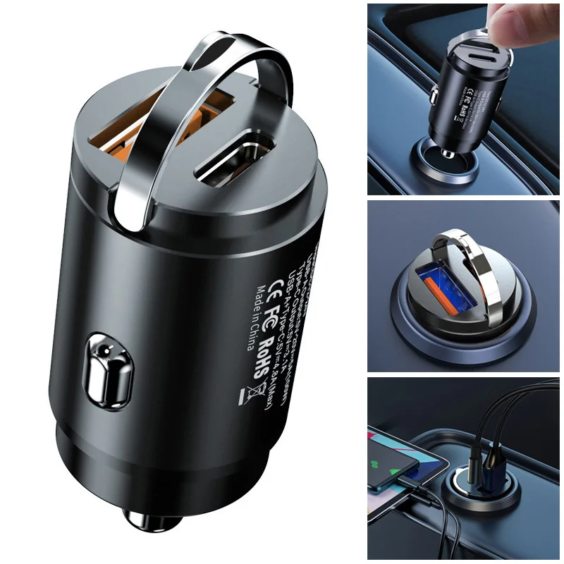 

100W/200W Car USB Charger Super Charge USB-A USB-C Cigarette Lighter Adapter Hidden Phone Charger