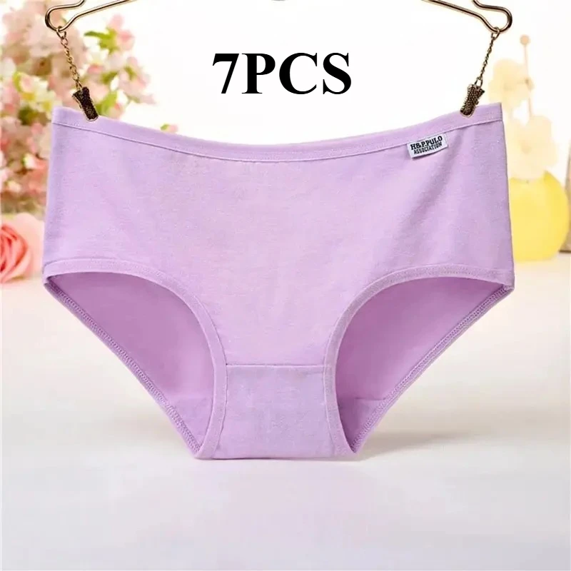 

7Pcs Cute Cotton Panty Set for Women Soft Comfortable, High Waist Girls Briefs 7 Colors No Ride Up