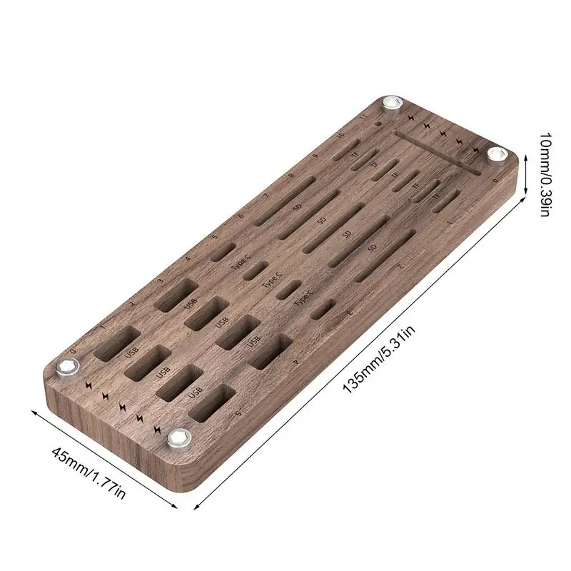 Support de rangement à 25 fentes pour cartes mémoire S-D, organiseur en bois de noyer pour cartes mémoire USB S-D TF