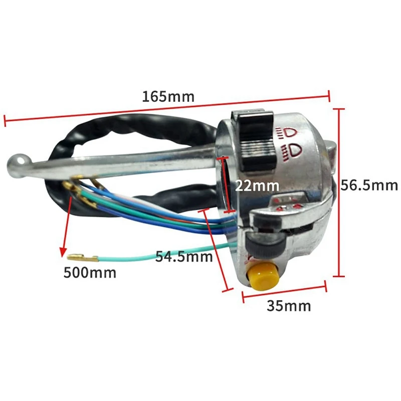 Conjunto do interruptor do guiador da motocicleta, chifre, feixe alto, baixo, sinal de giro, controle para Jialing JH70, JH90, 7 in, 8 in, 22mm