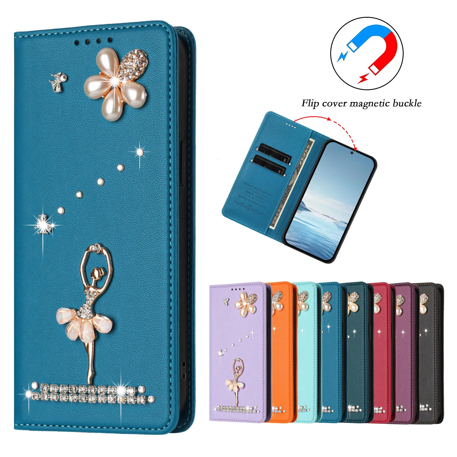 

Rhinestone Phone Case for XiaoMi Mi 17T 5X A1 6X A2 CC9E A3 9 10T Lite CIVI 1S 10T Pro 11 Bling Girl Flip Wallet Cases Cover