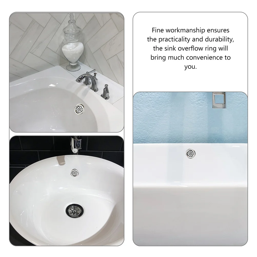 

15Pcs Overflow Drain Cover Bathroom Kitchen Sink Basin Simple Design Reliable Texture Wide Application Convenience