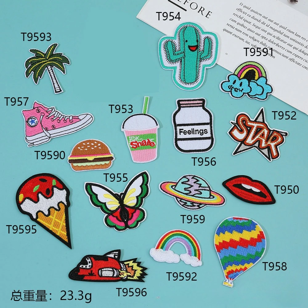 50pcs/Lot Anime Embroidery Patch Butterfly Rocket Planets Balloon Shirt Bag Clothing Decoration Accessory Craft Diy Applique