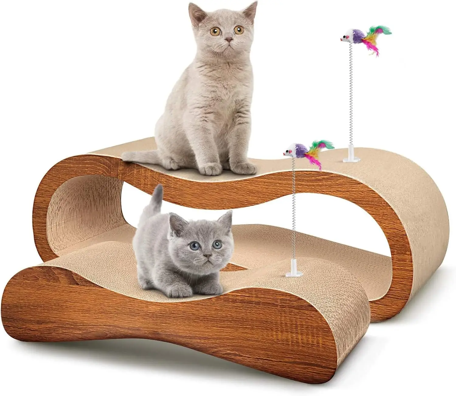 

Simple Delxue 2 in 1 Cat Scratcher Lounger, Large Horizontal Cardboard Cat Scratcher with 2 Plug-in Teaser Wand, 100% Re
