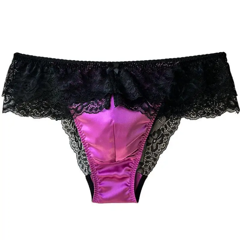 

Man's Mulberry Silk Lace See Through Briefs Live Show Dance DJ Club Bar Private FKK Party BF Gift Thong Panties